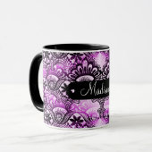 Mug Damassé pourpre de dentelle personnalisée par nom (Devant gauche)