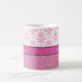 Mug Damassé rose et blanche Girly, nom rose de parties (Centre)