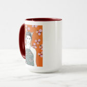 Mug Dame aux fleurs roses - Orange (Devant gauche)
