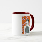 Mug Dame aux fleurs roses - Orange (Devant droit)
