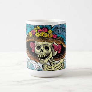 Mug Dame Crâne de Sucre au Chapeau de Soleil Floral Gr