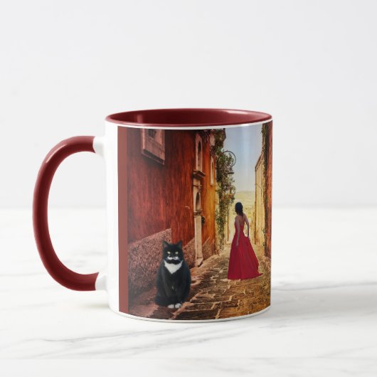 Mug Dame d'art en rouge mignonne Chat Musique italienn (Gauche)