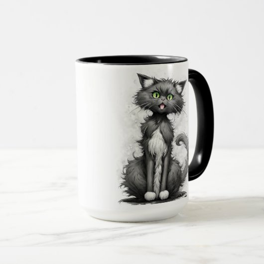 Mug Dame de chat fou sur blanc (Devant droit)