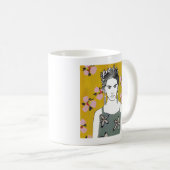 Mug Dame en fleurs roses - Jaune (Devant droit)