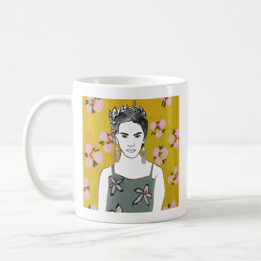 Mug Dame en fleurs roses - Jaune (Gauche)
