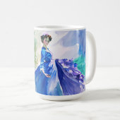 Mug Dame en Robe Bleue - Peinture aquarelle (Devant droit)