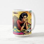Mug Dame Rétro à la Plage Rêvant de Mode (Devant droit)