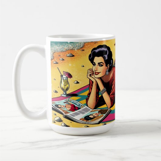 Mug Dame Rétro à la Plage Rêvant de Mode (Gauche)