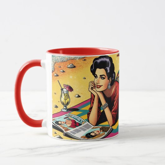 Mug Dame Rétro à la Plage Rêvant de Mode (Gauche)