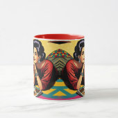 Mug Dame Rétro à la Plage Rêvant de Mode (Centre)