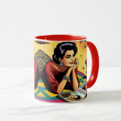 Mug Dame Rétro à la Plage Rêvant de Mode (Devant droit)
