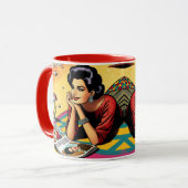 Mug Dame Rétro à la Plage Rêvant de Mode (Devant gauche)