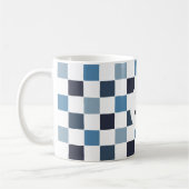 Mug Damier Bleu Blanc Moderne Simple Monogramme (Gauche)