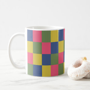 Mug Damier Bleu Rose Jaune Vert