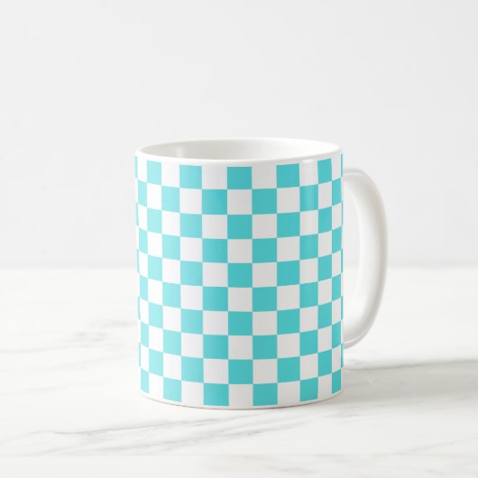 Mug Damier bleu turquoise visuel classique (Devant droit)
