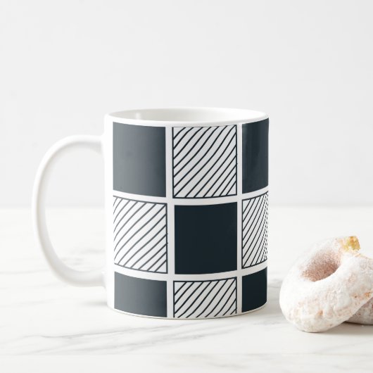 Mug Damier Cool Black et White Navy Blue (Avec donut)
