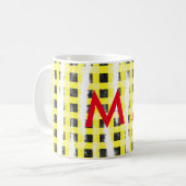 Mug Damier jaune noir ajouter nom monogramme nom laiss (Devant gauche)