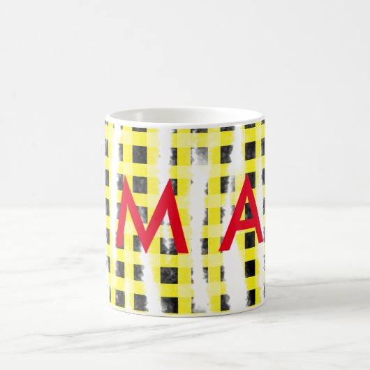 Mug Damier jaune noir ajouter nom monogramme nom laiss (Centre)