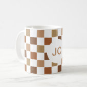 Mug Damier Marron Moderne Simple Monogramme (Devant gauche)