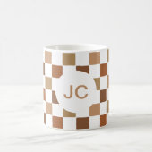 Mug Damier Marron Moderne Simple Monogramme (Centre)