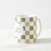 Mug Damier Monogramme Vert Beige Moderne Simple (Devant droit)