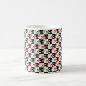 Mug damier noir et blanc Fleurs roses uniques (Centre)