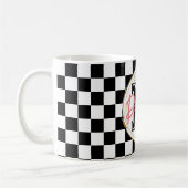 Mug damier noir et blanc rose Floral monogramme (Gauche)