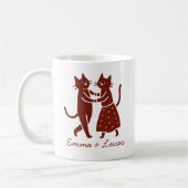 Mug Dancing Cat Couple, Cute Wedding custom name (Gauche)