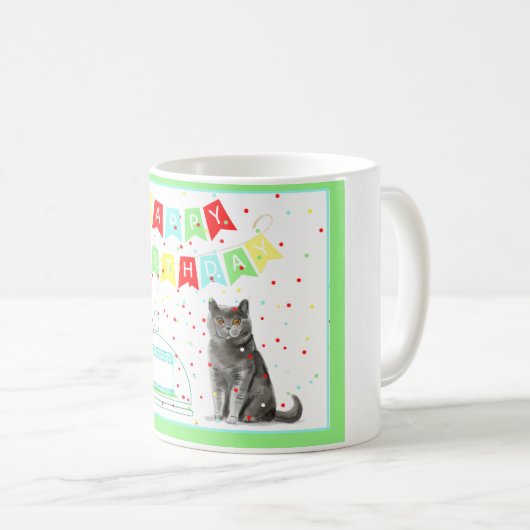 Mug d'anniversaire coloré du chat (Devant droit)