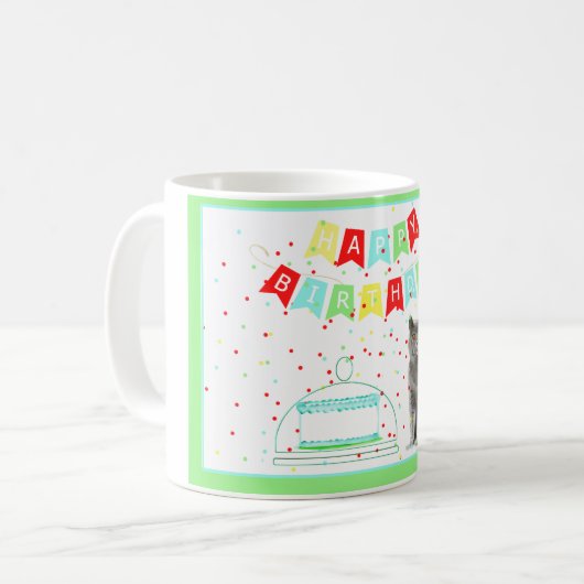 Mug d'anniversaire coloré du chat (Devant gauche)