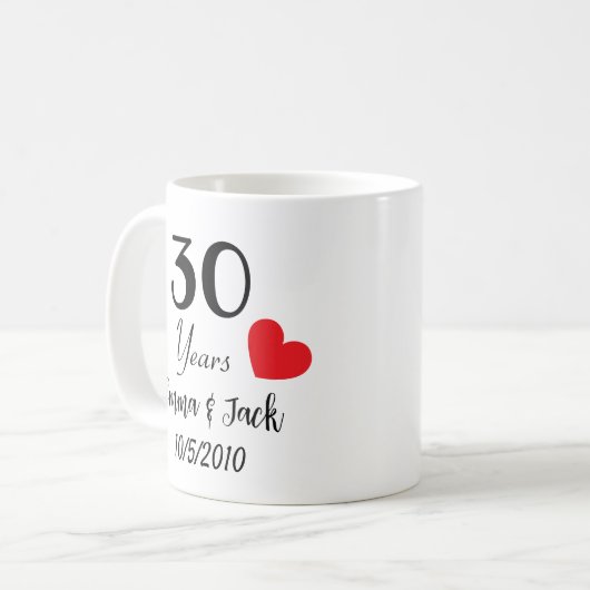 Mug d'anniversaire de mariage personnalisé - Nom e (Devant gauche)