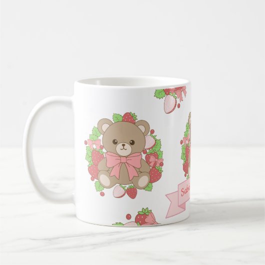 Mug d'anniversaire ours fraise mignon (Gauche)