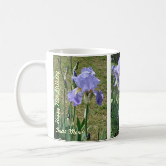 Mug d'anniversaire pour maman avec Blue Mauve Iris (Gauche)