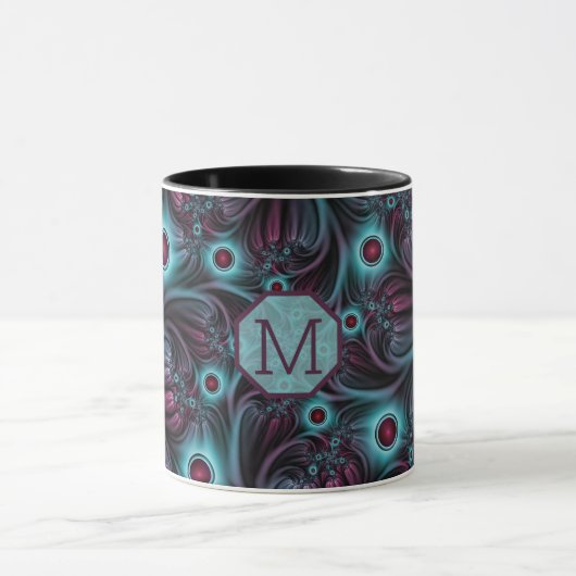 Mug Dans la profondeur bleu rose rose Abstrait Monogra (Centre)