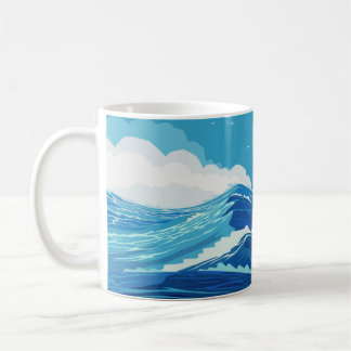 Mug Dans l'océan. Belles grandes vagues et bleu