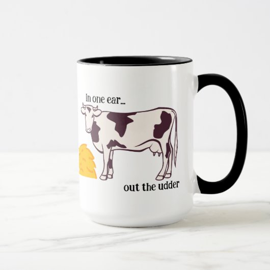 Mug "Dans une oreille..." Pun de vache Personnalisable (Droite)