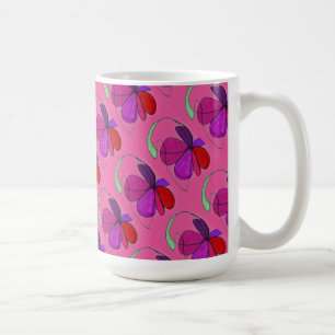 Mug "Danse de fleurs sur carreaux roses" Résumé Concep