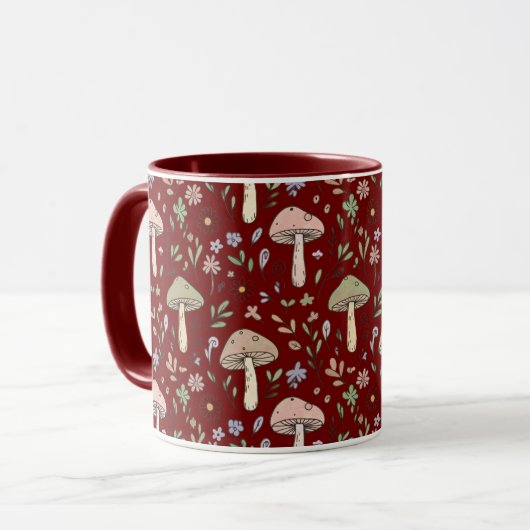 Mug Dark Academia Plum Red Fungi Seamless Luxury (Devant gauche)