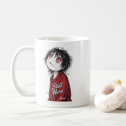Mug Dark Anime  "Still Here" Aesthetic Gothic Illustra (Avec donut)