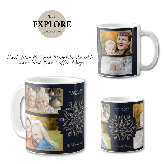 Mug Dark Blue & Gold Midnight Sparkle Stars New Year