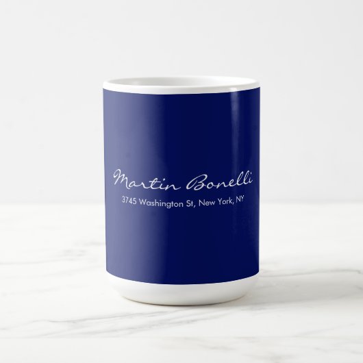 Mug Dark Blue White Minimalist Script Plain Simple (Centre)