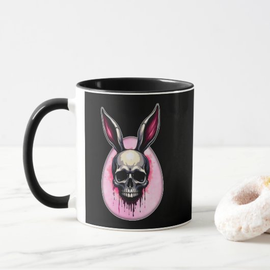 Mug Dark Bunny Skull – Gothic Style - caneca (Avec donut)