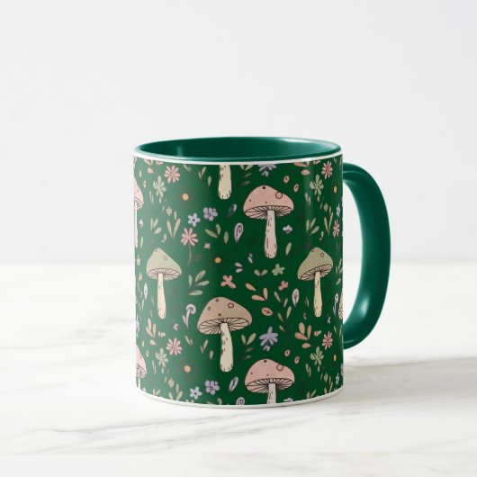 Mug Dark Forest Emerald Fungi Seamless Pattern Moody (Devant droit)