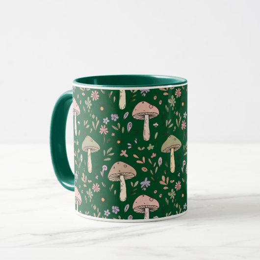 Mug Dark Forest Emerald Fungi Seamless Pattern Moody (Devant gauche)