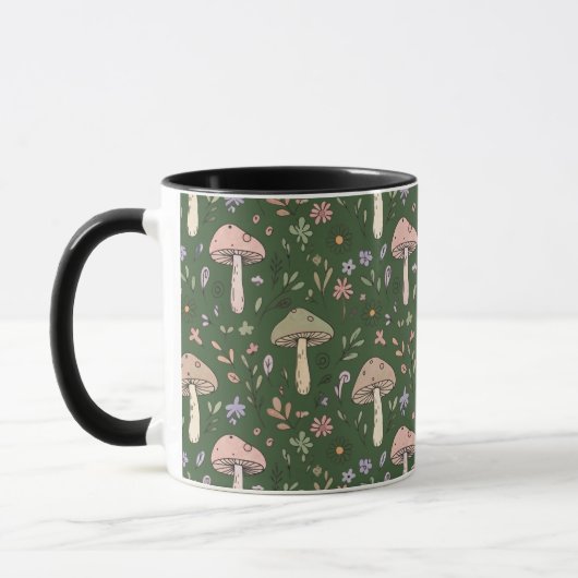 Mug Dark Hunter Green Moody Fungi Seamless Pattern (Gauche)