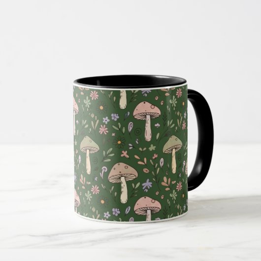Mug Dark Hunter Green Moody Fungi Seamless Pattern (Devant droit)