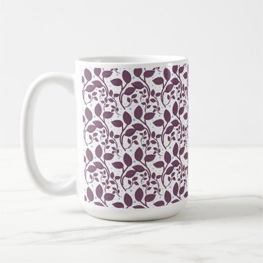 Mug Dark Purple Leaf Pattern, Elegant Botanical Print, (Gauche)