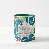 Mug Dark turquoise monstera, delicate peach and yellow (Centre)