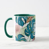 Mug Dark turquoise monstera, delicate peach and yellow (Gauche)