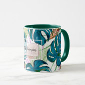 Mug Dark turquoise monstera, delicate peach and yellow (Devant droit)